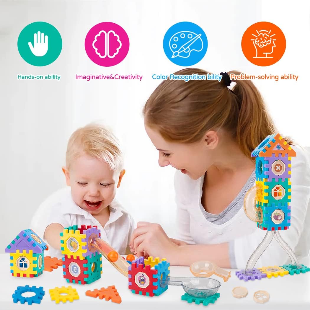 Fidtoy Pipeline Marble Ball Track Connecting Building Blocks 125pcs STEM Marble Run Construction Toy for Kids Ages 3+