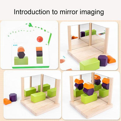 Fidtoy Mirror Wooden 3D Shape Pattern Blocks Montessori Geometry Puzzle Toy for Kids Spatial Learning Play