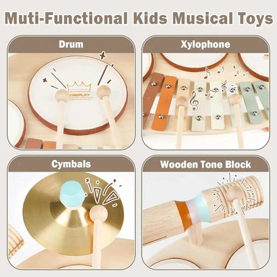 Fidtoy 9-in-1 Toddler Drum Set Musical Instruments Toy for Kids Learning Rhythm and Early Development
