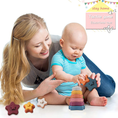 Fidtoy Juguete Apilable de Estrellas de Silicona para Niños Pequeños Set de Aprendizaje Sensorial Montessori