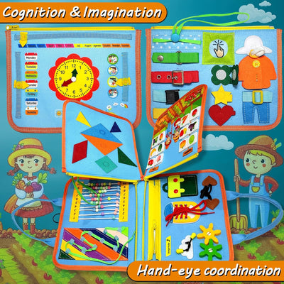 Busy Board Montessori Toys for Toddlers - Sensory Quiet Book for Car Airplane Travel Activity - Educational and Learning Trip Activities - Kids Gift 1-3 2-4 3-5 2 3 4 Year Old Boys & Girls