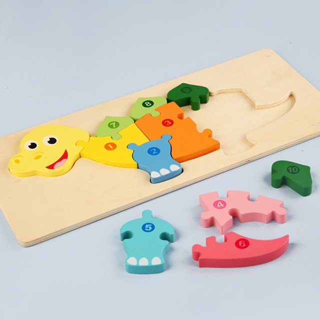 Fidtoy Puzzle en Bois 3D Dinosaure, Planche d'Animaux en Bois pour Tout-petits, Puzzle Dino Assorti pour la Maternelle, Jouet de Motricité Fine et de Reconnaissance des Couleurs pour les 2-6 Ans