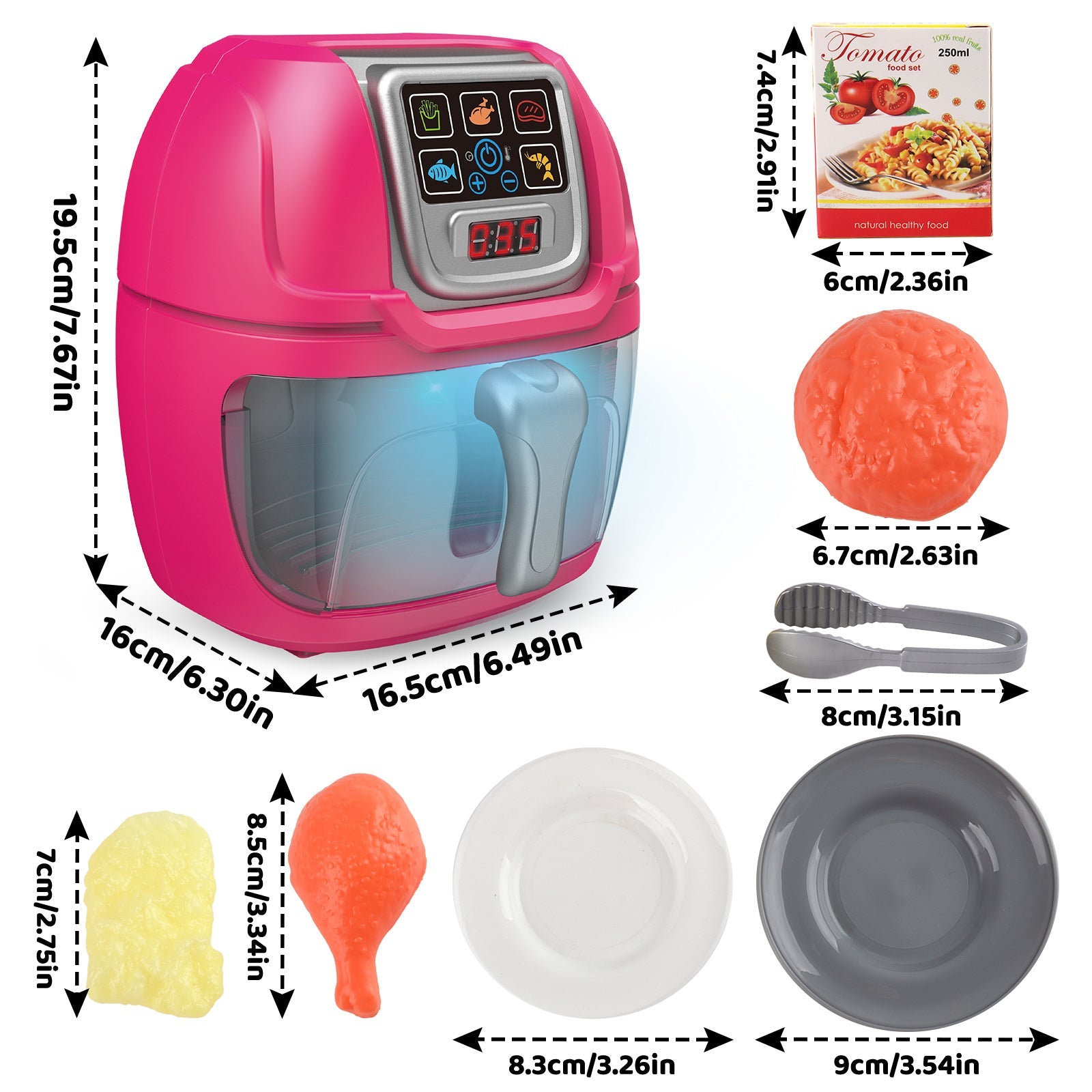 Juego de juguete freidora de aire rosa para juego de simulación, máquina de cocina, juego de rol con platos, accesorios de comida de juguete, pinzas para servir comida