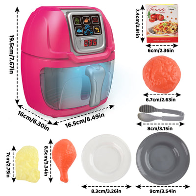 Juego de juguete freidora de aire rosa para juego de simulación, máquina de cocina, juego de rol con platos, accesorios de comida de juguete, pinzas para servir comida