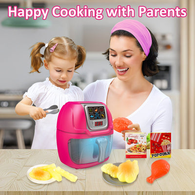 Juego de juguete freidora de aire rosa para juego de simulación, máquina de cocina, juego de rol con platos, accesorios de comida de juguete, pinzas para servir comida