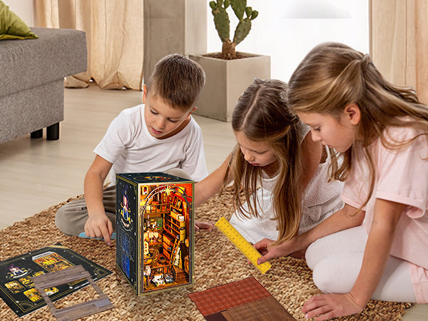 Kit de serre-livres en bois 3D à assembler soi-même, micro-scène, librairie magique, avec LED