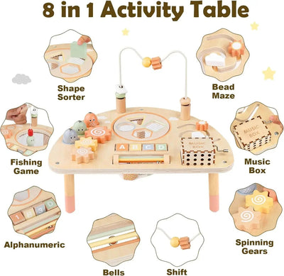 Table d'activités en bois Fidtoy pour tout-petits 8-en-1, jouet d'apprentissage Montessori, table de jeu multi-activités