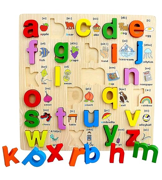 Tablero de clavijas del alfabeto (con letras mayúsculas ilustradas)