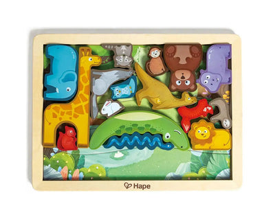 Fidtoy Wildlife Puzzle & Play - Juguete Educativo de Madera para Niños