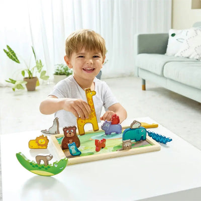 Fidtoy Wildlife Puzzle & Play - Juguete Educativo de Madera para Niños