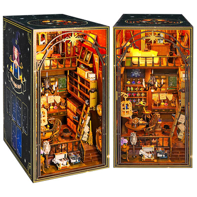 Kit de serre-livres en bois 3D à assembler soi-même, micro-scène, librairie magique, avec LED