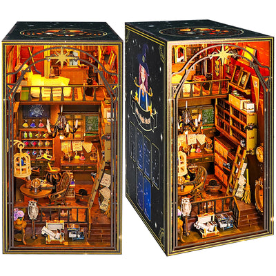 Kit de serre-livres en bois 3D à assembler soi-même, micro-scène, librairie magique, avec LED