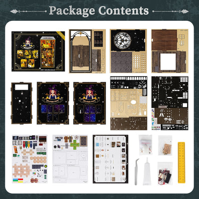 Kit de serre-livres en bois 3D à assembler soi-même, micro-scène, librairie magique, avec LED