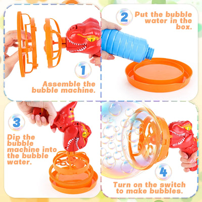 Máquina de Burbujas Automática Portátil de Dinosaurio con Burbujas Grandes Coloridas Juguetes de Verano para Interiores y Exteriores para Niños