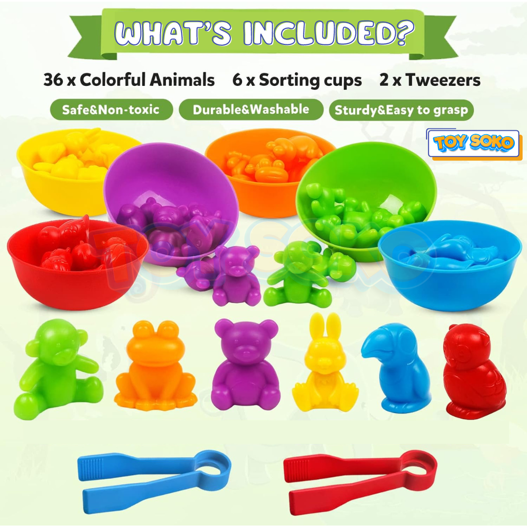 Fidtoy Jeu d'association d'animaux pour le tri des couleurs pour les tout-petits Apprentissage des couleurs, du comptage et de la motricité fine