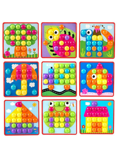 Fidtoy Jeu de Mosaïque en Boutons pour Enfants, Jeu d'Association de 45 Boutons avec 12 Cartes Illustrées, Jouet d'Apprentissage Moteur Fin et d'Association de Couleurs pour Enfants de 3 Ans et Plus