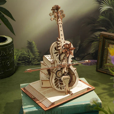 Caja de música mecánica DIY de violonchelo vintage, rompecabezas 3D de madera con la hermosa música "Nocturno, Op.9, N.º2 en mi bemol"