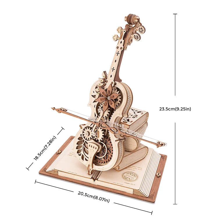Caja de música mecánica DIY de violonchelo vintage, rompecabezas 3D de madera con la hermosa música "Nocturno, Op.9, N.º2 en mi bemol"