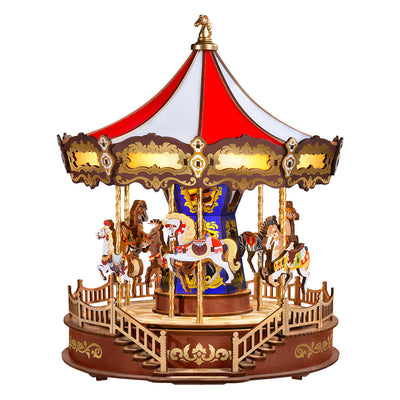 Classic Carousel 3D Wooden Puzzle — Rotating Music Box with LED Lights