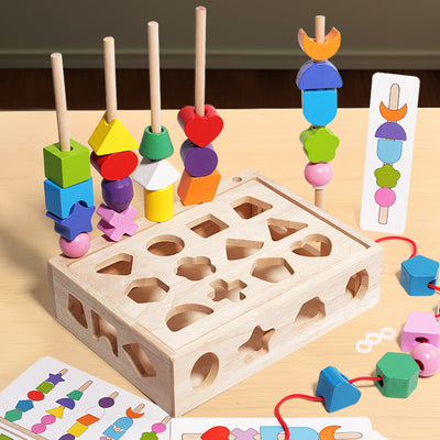 Fidtoy Boîte d'intelligence à piliers d'association de formes – Jouet d'apprentissage des couleurs et des formes Montessori en bois pour les enfants de 4 à 6 ans