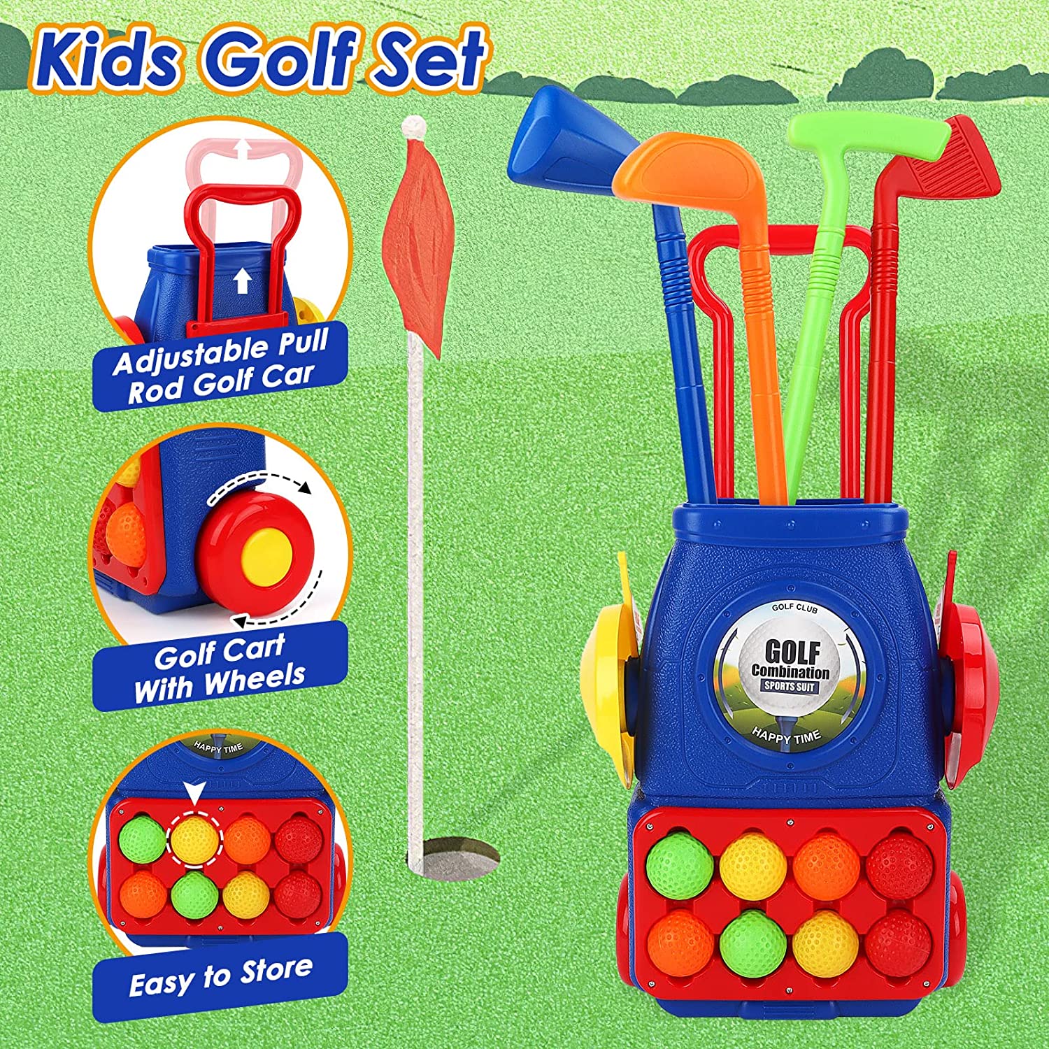 Ensemble de jouets de golf pour enfants, valise de sport pour l'extérieur et l'intérieur, avec 6 balles, 4 clubs de golf, 2 trous d'entraînement, ensemble de clubs de golf, jeu de jardin pour enfants