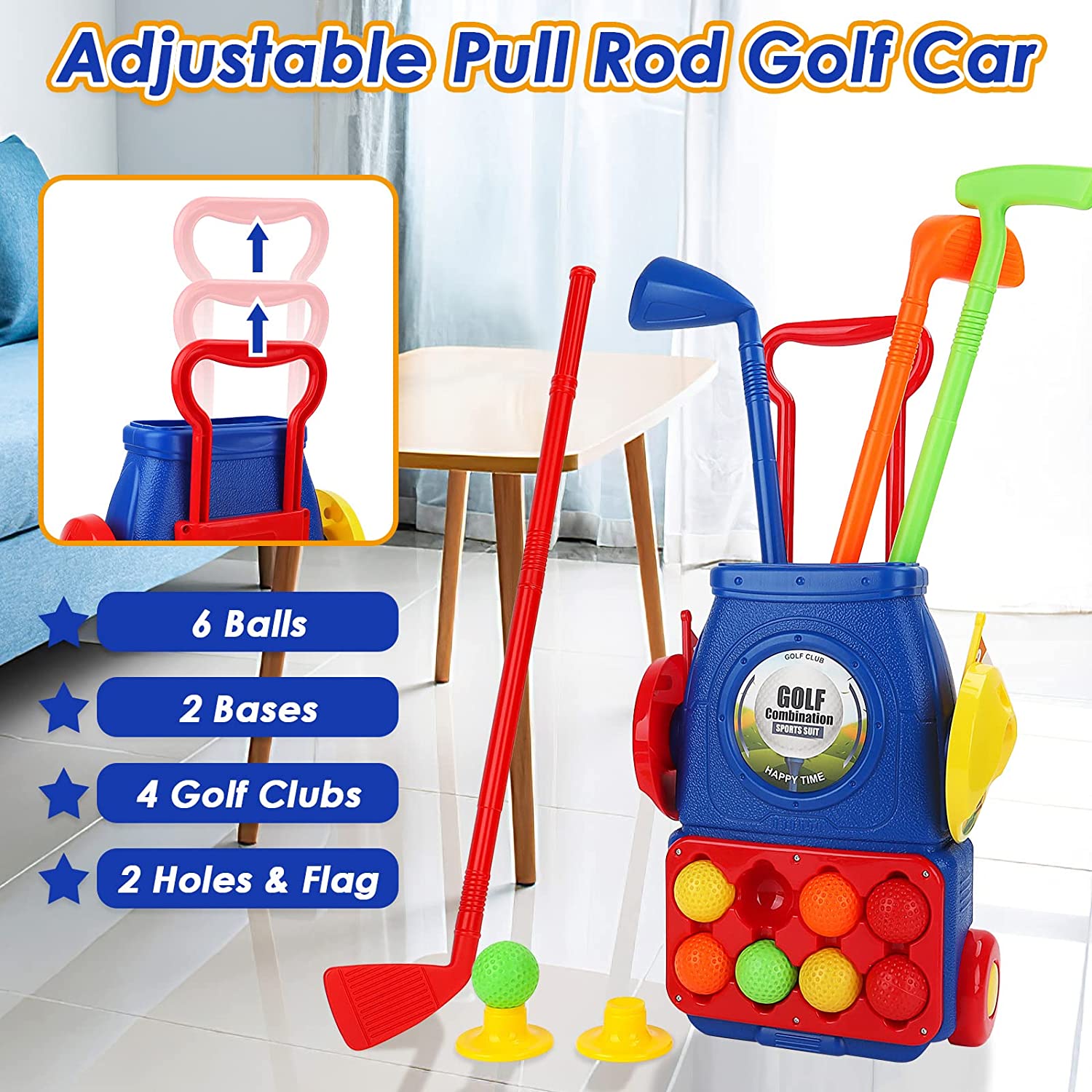 Ensemble de jouets de golf pour enfants, valise de sport pour l'extérieur et l'intérieur, avec 6 balles, 4 clubs de golf, 2 trous d'entraînement, ensemble de clubs de golf, jeu de jardin pour enfants