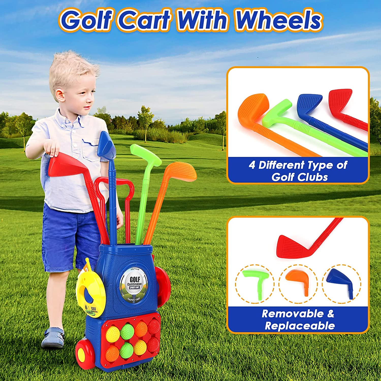Ensemble de jouets de golf pour enfants, valise de sport pour l'extérieur et l'intérieur, avec 6 balles, 4 clubs de golf, 2 trous d'entraînement, ensemble de clubs de golf, jeu de jardin pour enfants