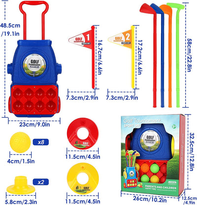 Juego de Juguete de Maleta de Golf para Niños, Juguetes Deportivos para Exterior e Interior con 6 Pelotas, 4 Palos de Golf, 2 Hoyos de Práctica, Set de Palos de Golf para Juego de Jardín para Niños