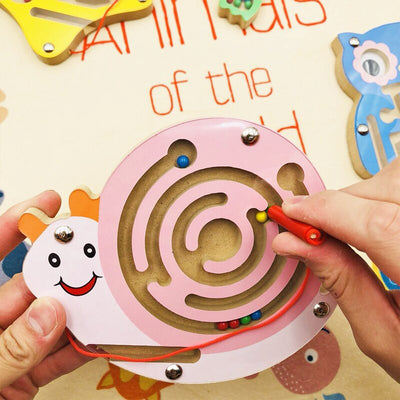 Fidtoy Wooden Magnetic Maze Toy for Toddlers – Montessori STEM Educational Puzzle for Hand-Eye Coordination, Fine Motor Skills, and Early Learning (6-24 Months)