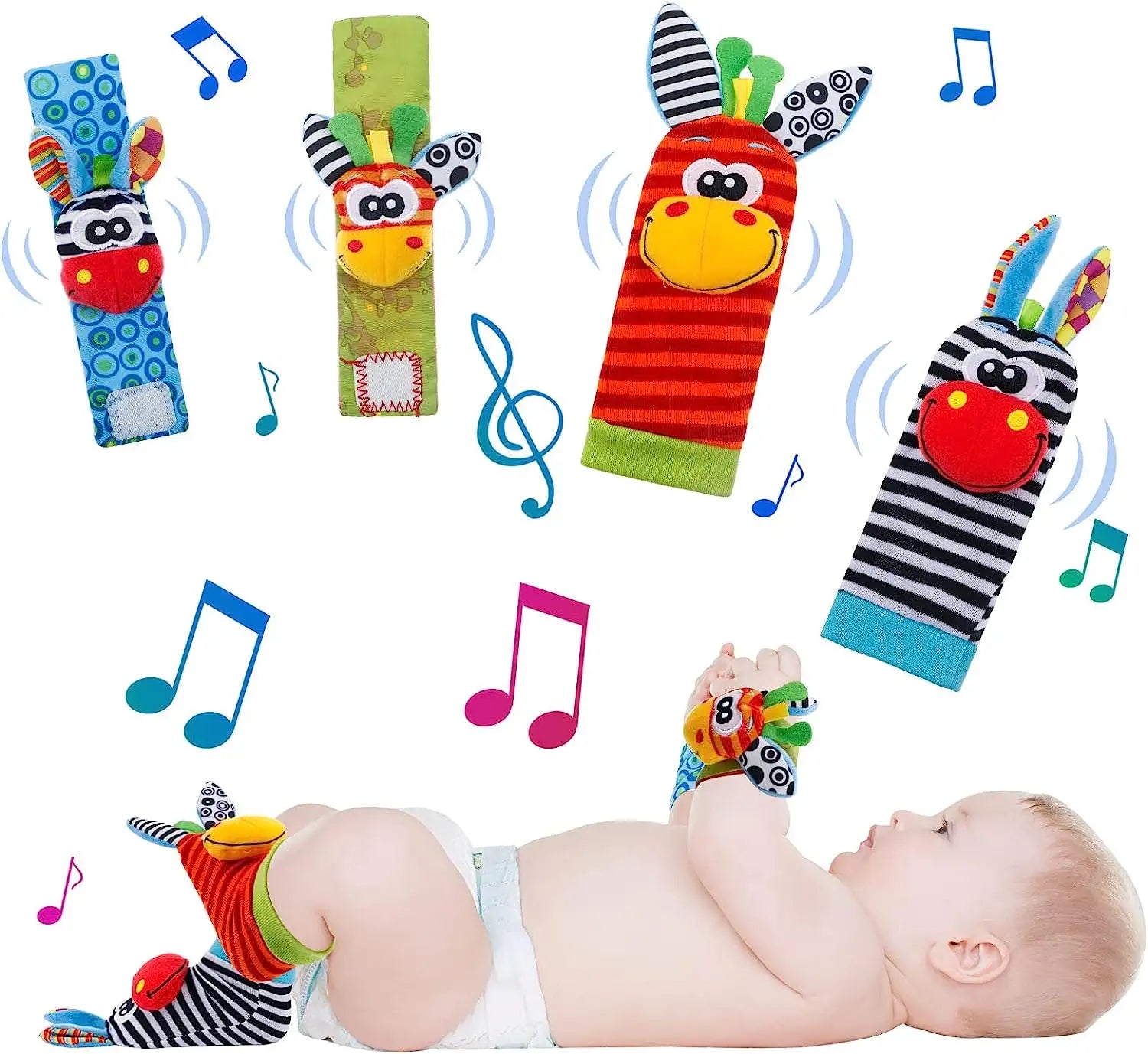 Fidtoy Baby Wrist and Foot Rattle Toy Set – Newborn Sensory Development Socks and Wrist Rattles for Infants 0-12 Months
