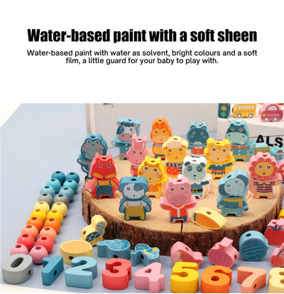 Fidtoy Wooden Stringing Beads Set for Toddlers | Montessori Fine Motor Skills Learning Toy
