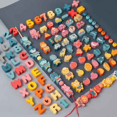 Fidtoy Wooden Stringing Beads Set for Toddlers | Montessori Fine Motor Skills Learning Toy