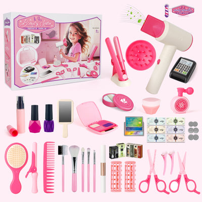 50 Pièces Trousse de Maquillage Enfant Fille Set Coiffure Beauté Mode Kit Faux Salon de Coiffure Jouet Ensemble Accessoires de Maquillage Playset Pour Enfants