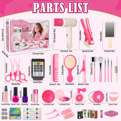 50 Pièces Trousse de Maquillage Enfant Fille Set Coiffure Beauté Mode Kit Faux Salon de Coiffure Jouet Ensemble Accessoires de Maquillage Playset Pour Enfants