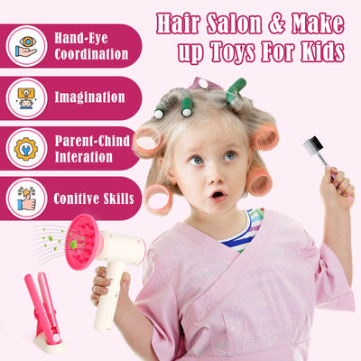 50 Pièces Trousse de Maquillage Enfant Fille Set Coiffure Beauté Mode Kit Faux Salon de Coiffure Jouet Ensemble Accessoires de Maquillage Playset Pour Enfants