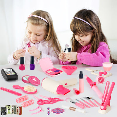 50 Pièces Trousse de Maquillage Enfant Fille Set Coiffure Beauté Mode Kit Faux Salon de Coiffure Jouet Ensemble Accessoires de Maquillage Playset Pour Enfants