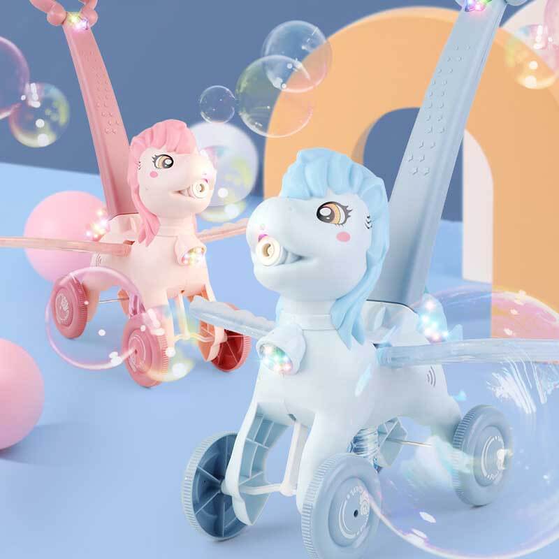 Fidtoy Pousse-Pousse Poney Machine à Bulles | Amusant et Coloré pour les Tout-petits en Extérieur