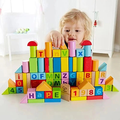 Fidtoy Juego de Bloques de Construcción de Madera de 80 Piezas, Juguete STEM con Alfabeto y Números