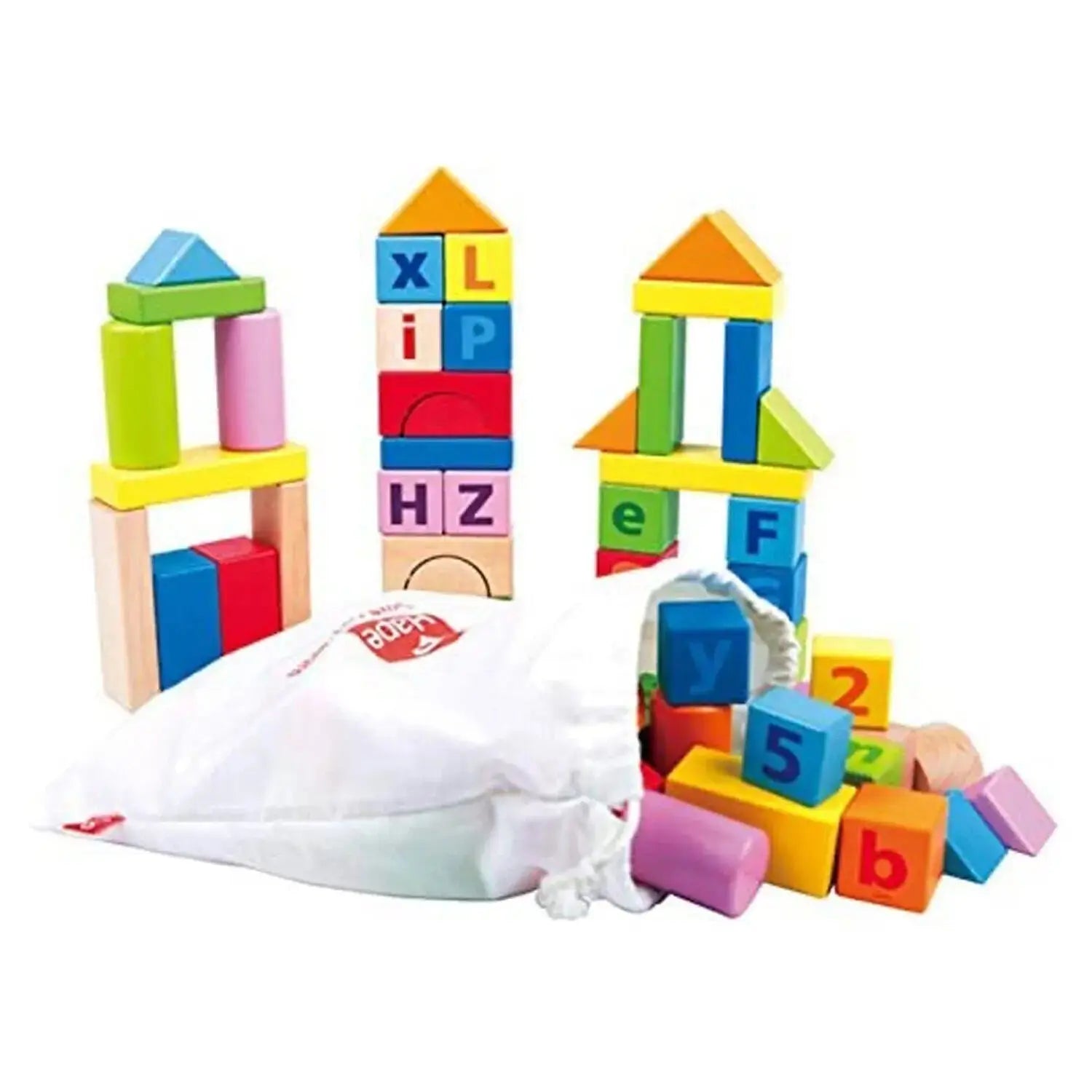 Fidtoy Wooden Building Blocks Set 80PCS Alphabet Number STEM Toy