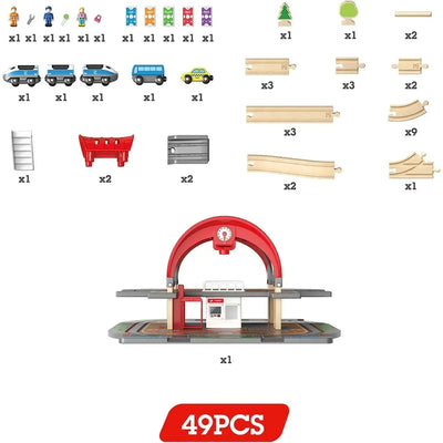 Fidtoy Wooden Railway Station Playset with Train Tracks Toy