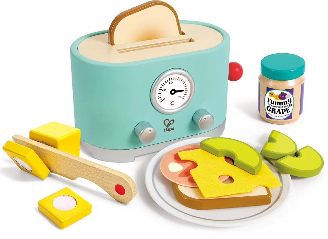 Fidtoy Wooden Toaster Toy Set Kids Pretend Kitchen Play Food