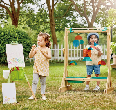 Fidtoy Caballete de Arte de Madera para Exteriores para Niños, Set de Pintura de Doble Cara