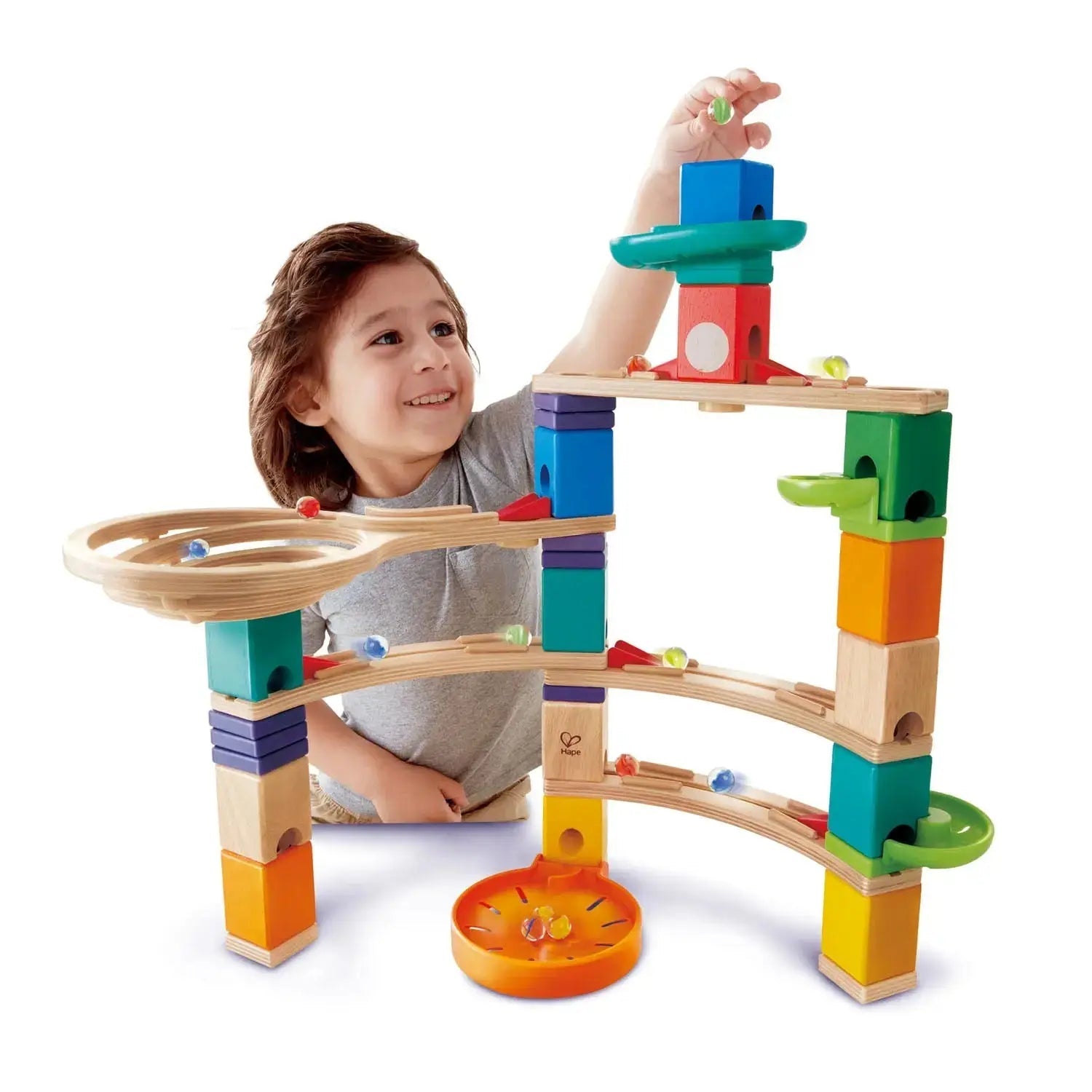 Fidtoy Pista de canicas de madera, Set de construcción, Juguete STEM