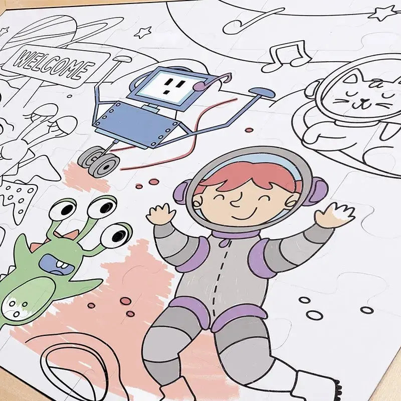 Fidtoy Space Adventure Puzzle y Juego de Colorear de 48 Piezas para Niños
