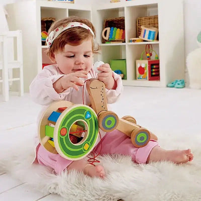 Fidtoy Juguete de arrastre con forma de caracol de madera, clasificador de formas, juguete de aprendizaje para niños pequeños