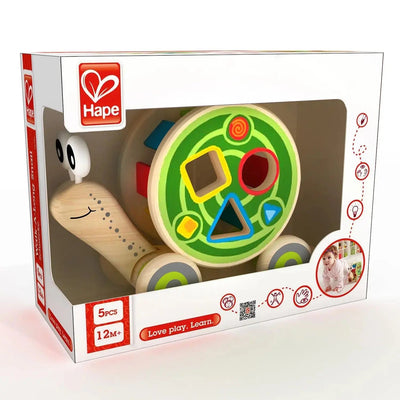 Fidtoy Juguete de arrastre con forma de caracol de madera, clasificador de formas, juguete de aprendizaje para niños pequeños