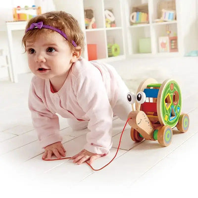 Fidtoy Juguete de arrastre con forma de caracol de madera, clasificador de formas, juguete de aprendizaje para niños pequeños