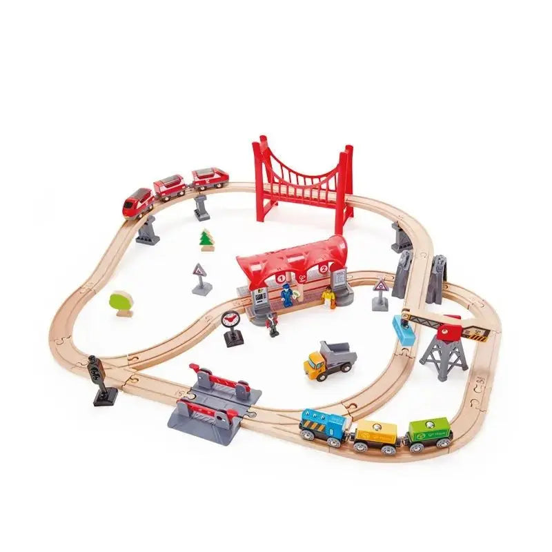 Juego de tren de madera Fidtoy Busy City con vías y accesorios