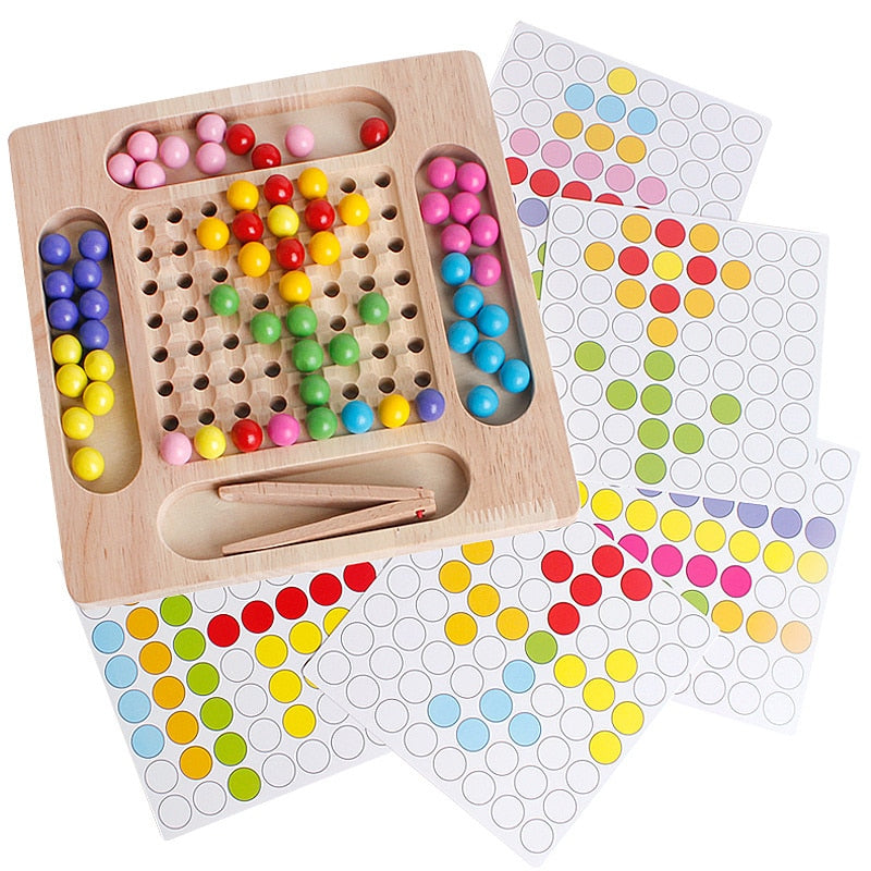 Montessori Wooden Clip Beads Toy – Fine Motor Skills & Hand-Eye Coordination Training Set for Toddlers 3-6 Years