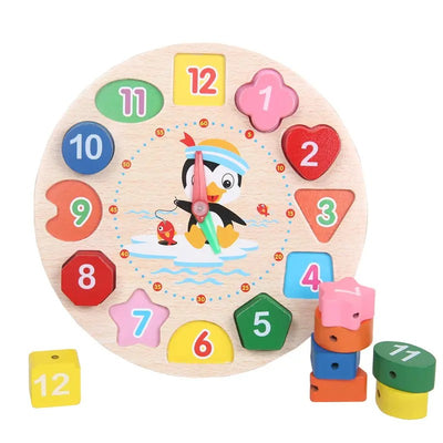 Fidtoy Montessori Wooden Learning Clock for Kids – Time Teaching Shape Sorting Educational Toy Age 3+